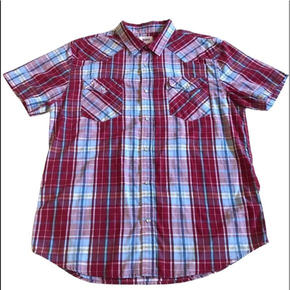 Levi’s Pearl Snap Plaid Short Sleeve Western Rodeo Shirt Red Blue Sz XL - Picture 11 of 11